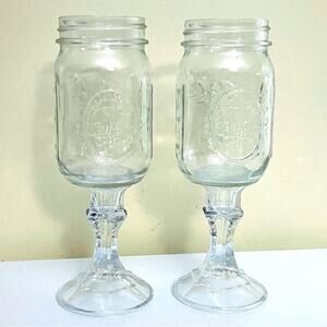 Set 2 Country Mason Jar Wine Glasses, Iced Tea, Mason Jar, Cocktail, Water Glass